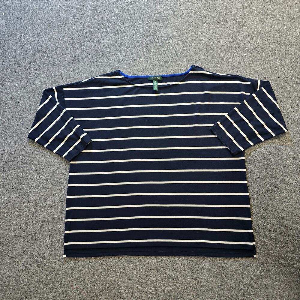Lauren Ralph Lauren Top Womens 3X Blue White Striped Boat Neck Nautical Preppy